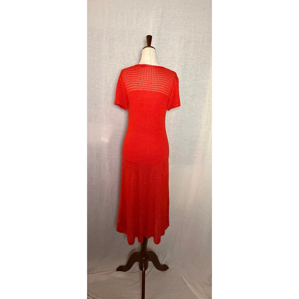 Ralph Lauren Red Pointelle 
V-Neck Short Sleeve Flare Midi Dress
Size Medium